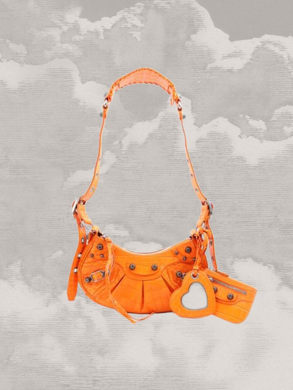 BALENCIAGA Le Cagole xs Orange Croc 2-way city giant hardware pop moto